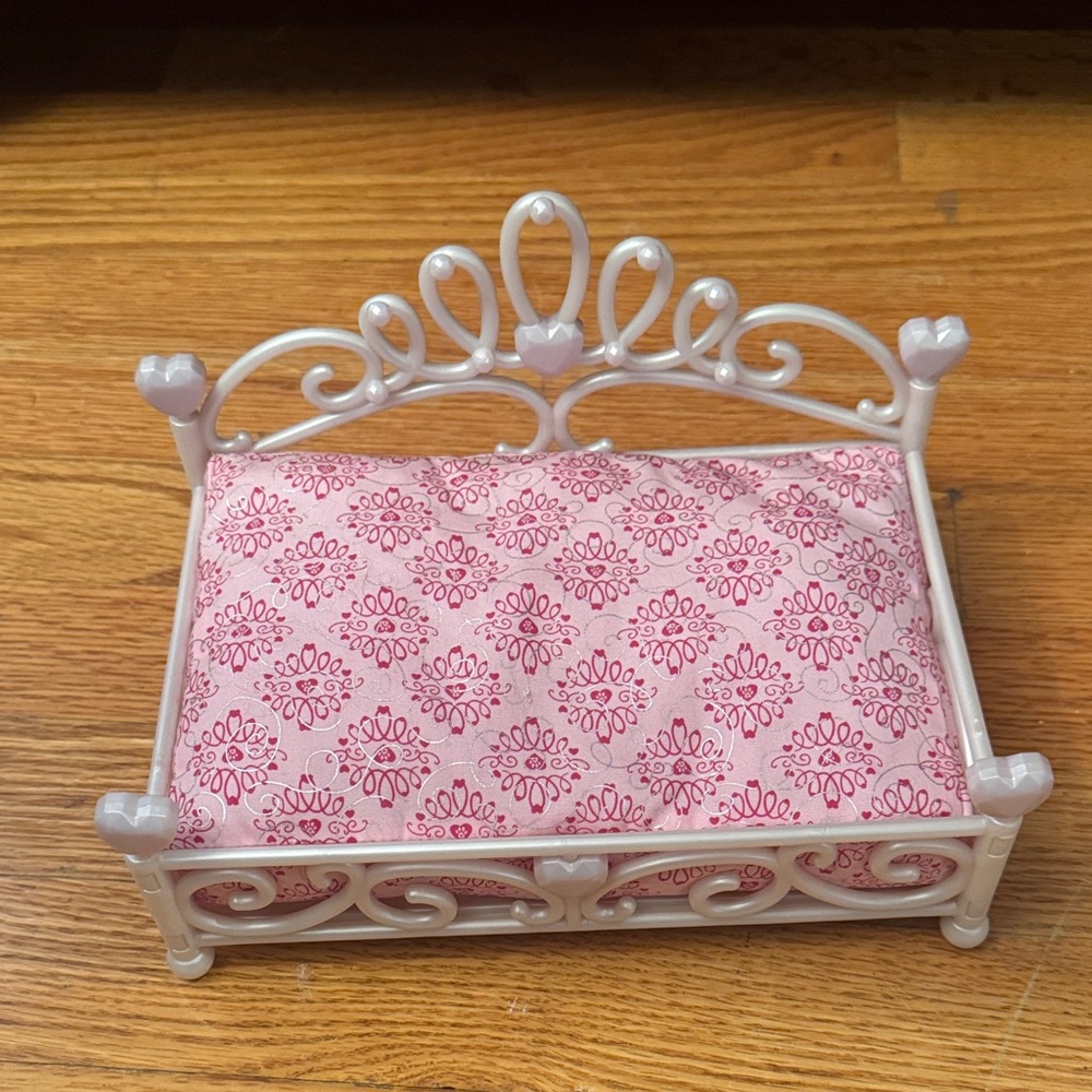 Decorative White Doll or Dog Bed with Pink Cushion